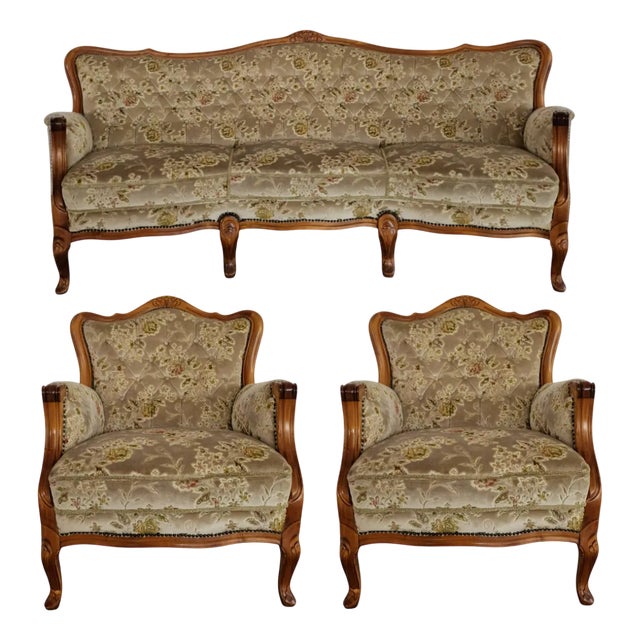 Chippendale Sofa and Armchairs, 1980s, Set of 3 For Sale