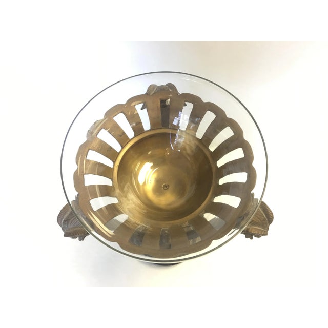 Mid 20th Century Vintage Brass Rams Head Pedestal Stand With Glass Bowl Catchall For Sale - Image 5 of 9