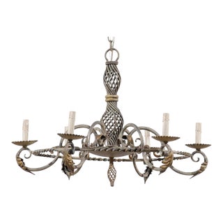 Mid 20th Century French Painted Iron Chandelier For Sale