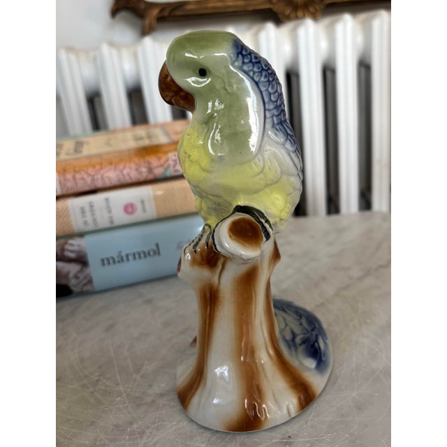 Figurative Vintage Blue and Green Ceramic Parrot Figurine For Sale - Image 3 of 6