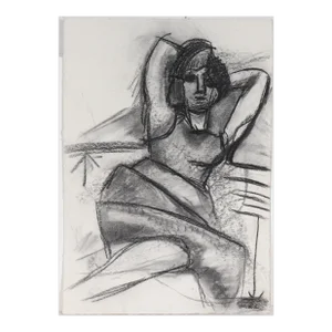 Modernist Portrait Study 20th Century Charcoal