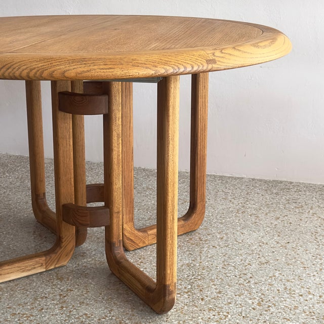 1980s Round Mid-Century Danish Style Warm Wood Dining Table For Sale - Image 5 of 14