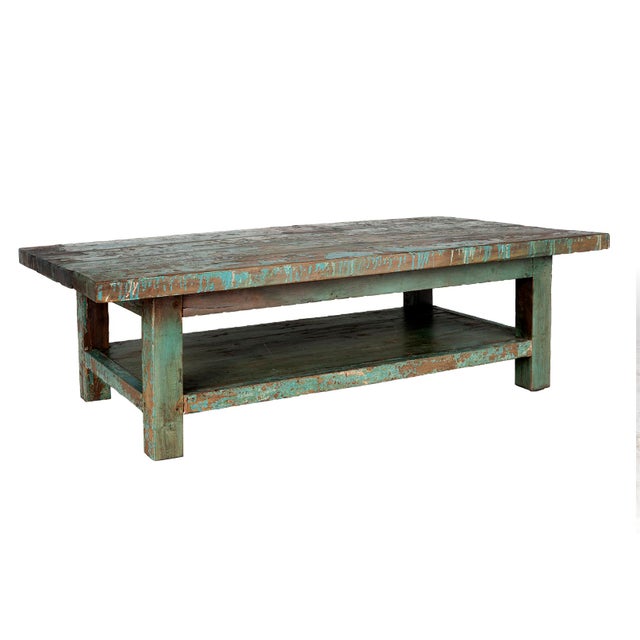 Rustic Vintage Workshop Table as Coffee Table For Sale - Image 3 of 9
