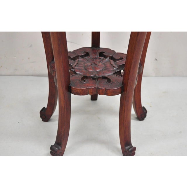 Vintage Chinoiserie Chinese Carved Hardwood Marble Top Pedestal Plant Stand For Sale - Image 10 of 12