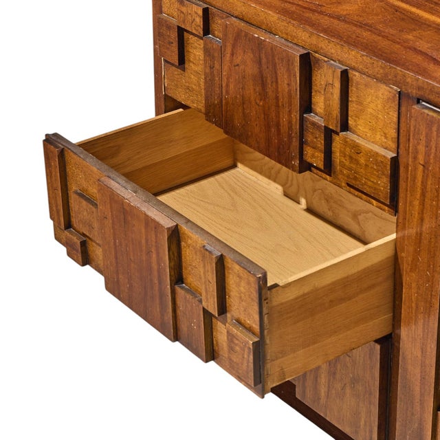 Lane Staccato Brutalist Mid Century Walnut Lowboy Dresser For Sale In Chicago - Image 6 of 9