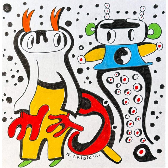 Solar Conversations — Small Abstract Figurative Drawing (8 X 8 In, 2025) For Sale