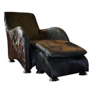 Sole Armchair and Ottoman in Black Pony Hide Leather from Stone International, 2010s For Sale