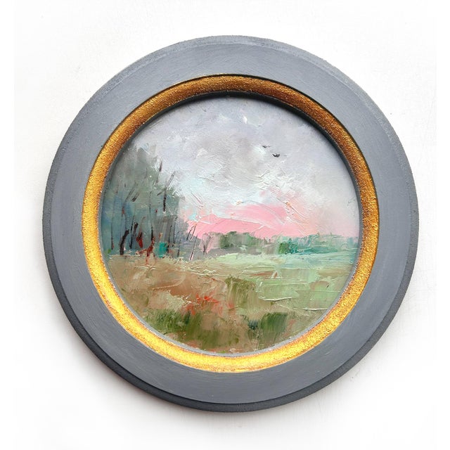 Original Oil Painting Framed, Pink Sunrise Landscape Miniature Art by Valeriya Serova For Sale - Image 11 of 11