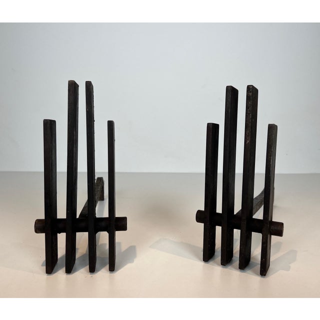Modernist Steel Andirons. French Work. Circa 1970 - a Pair For Sale - Image 6 of 12