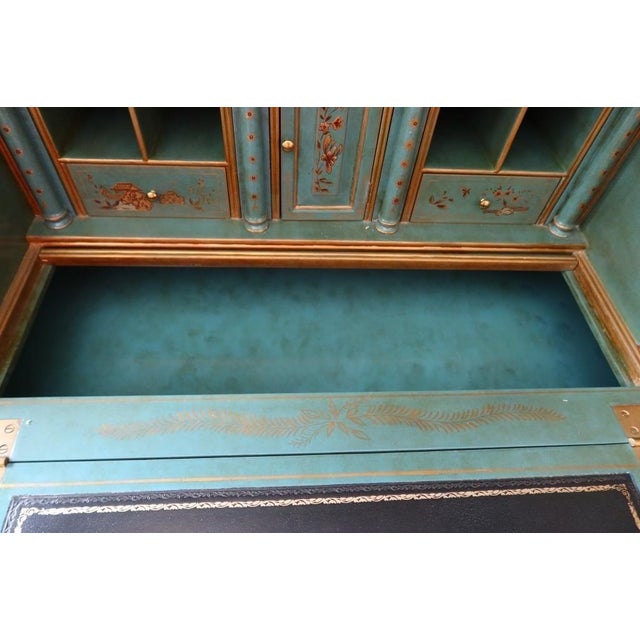 Turquoise/Blue Maitland Smith Vintage Japanese Secretary Desk For Sale - Image 10 of 13