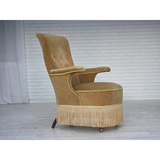 Danish Armchair in Velour with Ash Legs, 1950s For Sale - Image 6 of 18