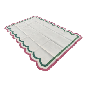 Custom Cotton Scalloped Rug for Christina N. With Soft Pink in Centre and Cream and Green Scallops - 8'x10'
