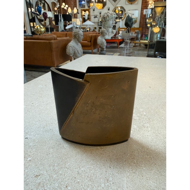 Modern Esa Fedrigolli Sculptural Brass and Black Metal Vase For Sale - Image 3 of 7