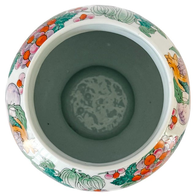 Vintage 1970s Chinese Export Porcelain Fruit Motif Temple Jars - Pair For Sale - Image 12 of 13