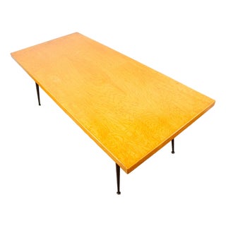 Mid Century Modern Dining Table Blonde Wood Metal Legs Rectangular Vintage MCM For Sale