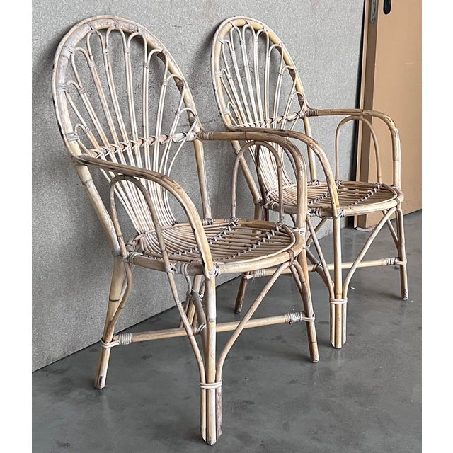 1960s Pair of Spanish Bamboo Armchairs With Ovaled Back Rest For Sale - Image 4 of 9