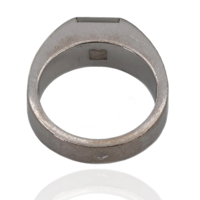 Early 21st Century Vintage 18k (750) White Gold Original Authentic Cartier Tank Moonstone Ring, Size 5 For Sale - Image 5 of 10