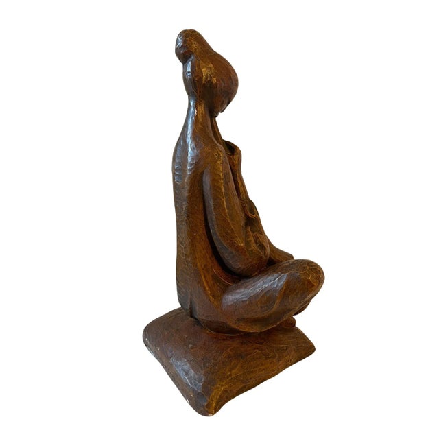 Mid-Century Modern Mid Century Sculptured Ceramic Composite Woman Playing Flute For Sale - Image 3 of 10