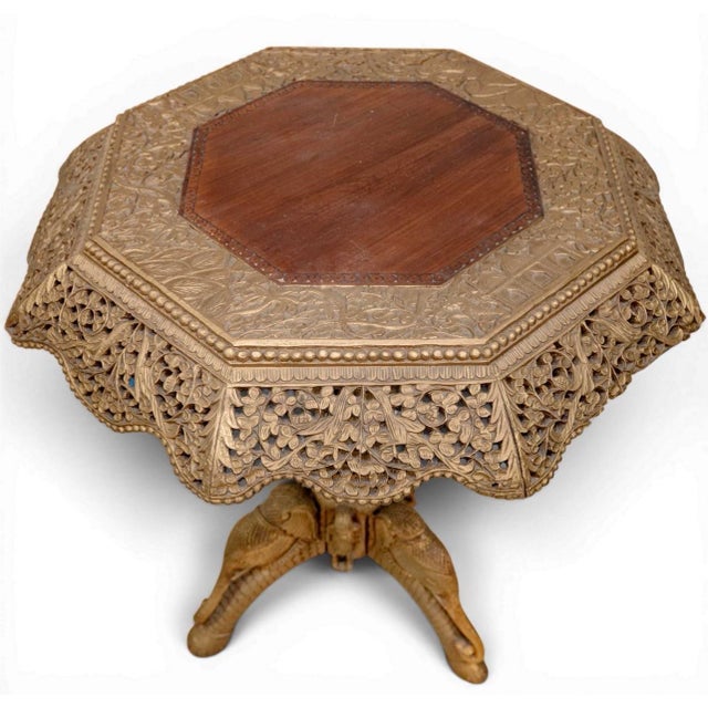 Antique Anglo-Indian Carved Wood Elephant Table For Sale - Image 4 of 7