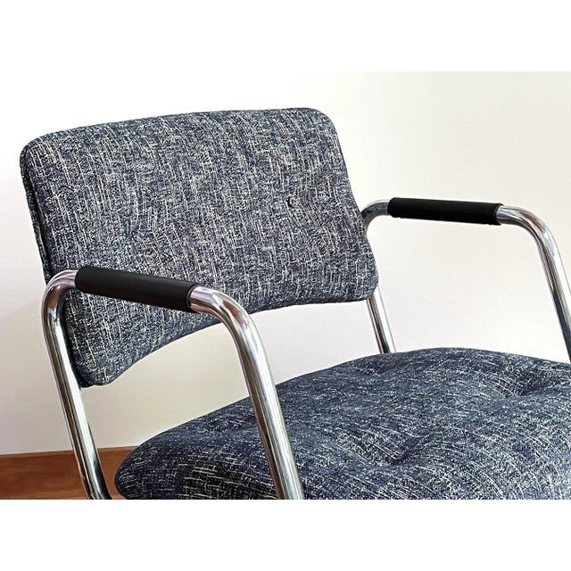 Ink Blue Vintage Steelcase Cantilever Chair - Restored For Sale - Image 8 of 11