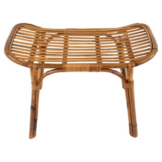 Mid-Century Bench or Side Table in Rattan & Bamboo in the style of Tito Agnoli, Italy, 1960s For Sale