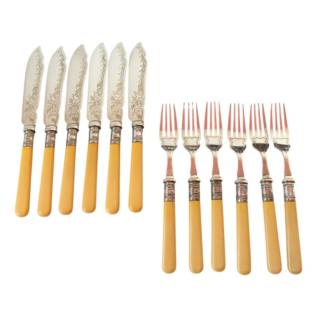 English Fish Cutlery for 6 by Joseph Lee and Sons Sheffield, 1910s, Set of 12 For Sale