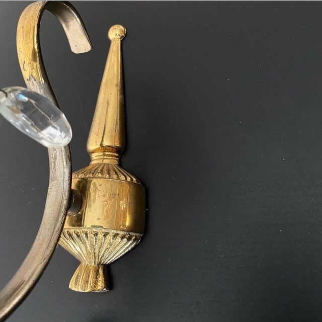 Metal Italian Sconces with Crystals, 1960s, Set of 2 For Sale - Image 7 of 8