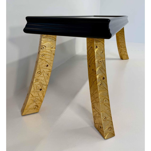 Italian Art Deco Bench with Zebrawood and Cherrywood Inlays and Gold Leaf Legs, 1980s For Sale - Image 6 of 13