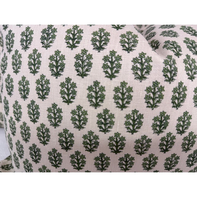 Custom pair of 16"x20" pillows covered in Jasper "Devonshire" in color green. These pillows are self welted, have serged...