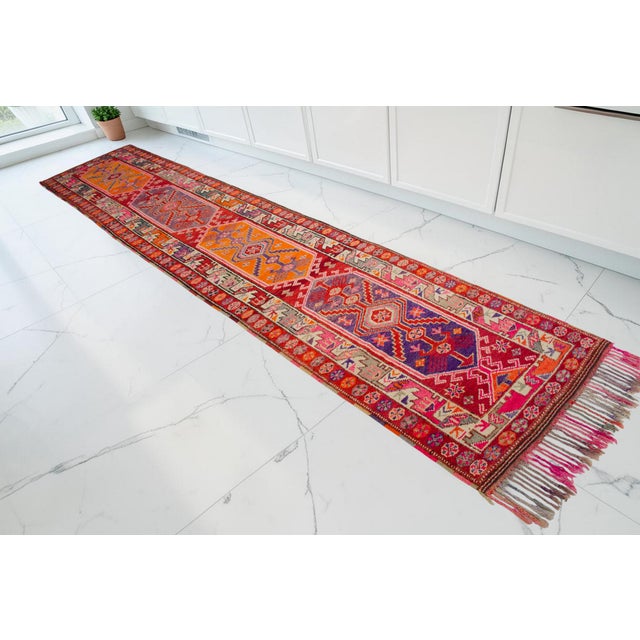 Mid-Century Modern Heterodox Kurdish Runner Herki Rug. Hand-Knotted Colorful Tribal Long Runner - 3′1″× 15′6″ For Sale - Image 3 of 18