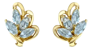 Cluster Aquamarine Earrings 14k Yellow Gold, 2 Pieces