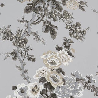 Sample - Schumacher Pyne Hollyhock Wallpaper in Grisaille For Sale