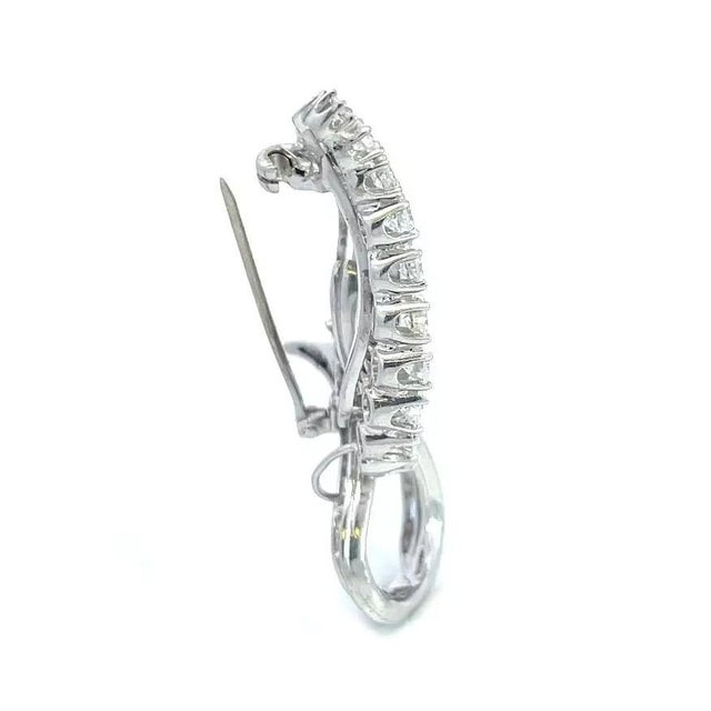 1990s Platinum Diamond Open Style Long Stem Leaf Brooch 14k Gold Pin For Sale - Image 5 of 7
