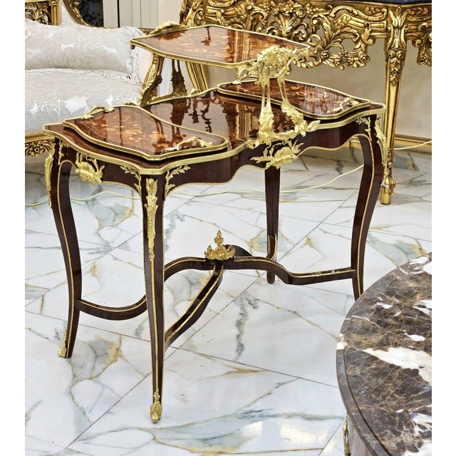 French French Louis XV Serving Table With Removable Trays, Hand-Carved Wood & Gold Leaf Details For Sale - Image 3 of 3