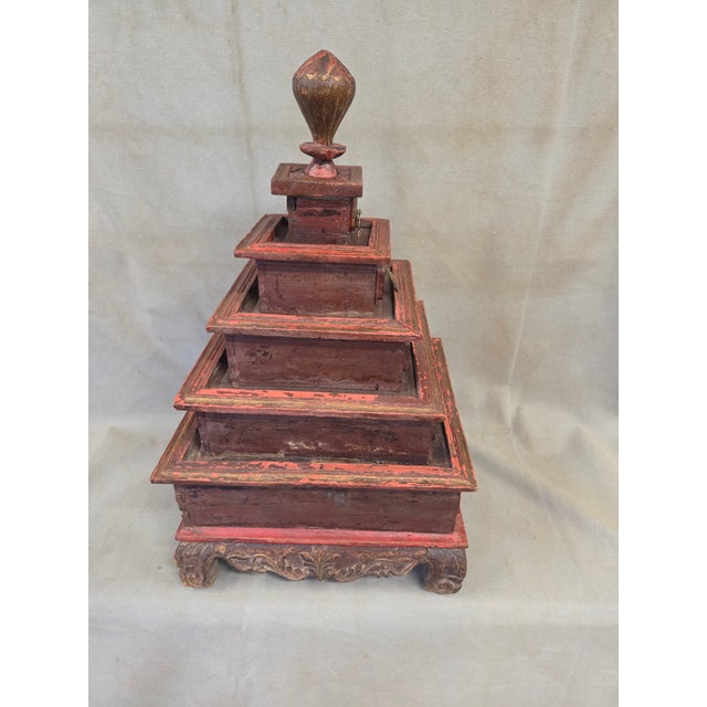 Vintage Sumatra, Indonesia Lacquer Pyramid Shaped Jewelry Box With Five Drawers For Sale - Image 12 of 13