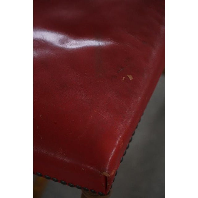 Metal Vintage Danish Oak Barley Twist Stool with Red Leather Seat, 1930s For Sale - Image 7 of 16