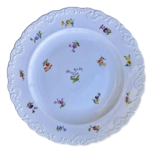 Antique German KPM Berlin “Scattered Flowers” Porcelain Plate, Hand-Painted Floral Design W/ Backstamp