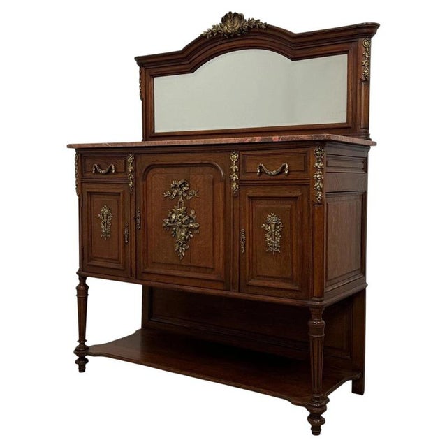 19th Century Antique French Marble-Top Cabinets with Mirrors, Set of 2 For Sale - Image 6 of 17