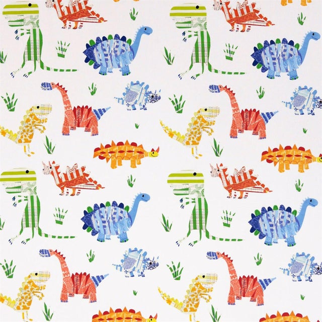 Harlequin Jolly Jurassic Fabric in Aqua,Tangerine,Apple - a Sample For Sale