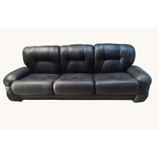 Black Faux Leather Sofa and Armchair Set from Adriano Piazzesi, Italy, 1970s, Set of 3 For Sale - Image 9 of 15