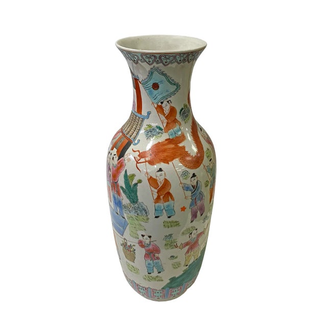 Chinese Vintage Chinese Ceramic White Porcelain Color People Graphic Vase For Sale - Image 3 of 8