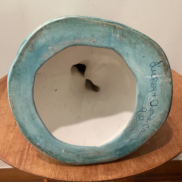 Vintage Art Deco Inspired Ceramic Iridescent Glazed Sculpture" Embracing Couple" Signed Dated For Sale - Image 10 of 12