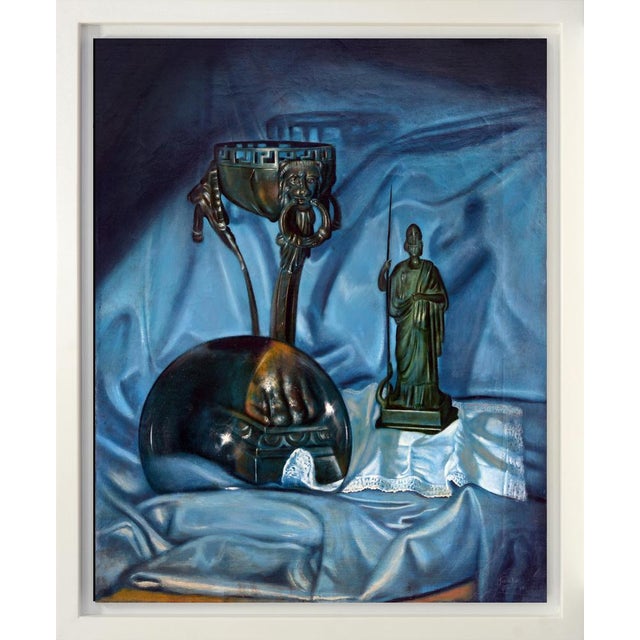 Maximilian Ciccone's "La lente, il braciere in bronzo e Giunone" is a masterful oil on canvas that showcases the artist's...