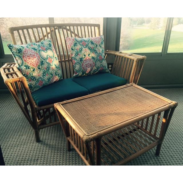 Rattan Settee & Matching Coffee Table/Ottoman Chairish