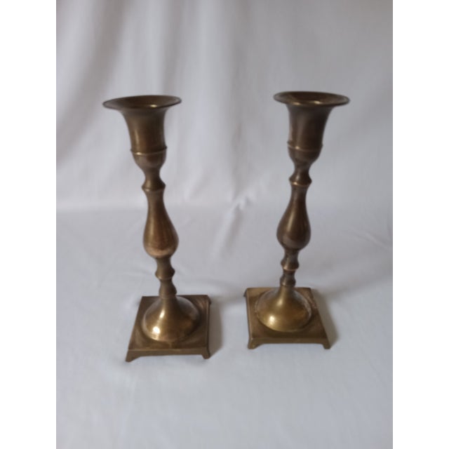 Mid 20th Century Solid Brass Candle Holders Made in India, Set of 2 For Sale - Image 9 of 11