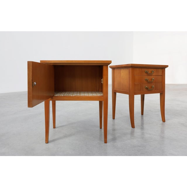 Mid-Century Bedside Tables with Brass Handles, France, 1950s, Set of 2 For Sale - Image 6 of 13
