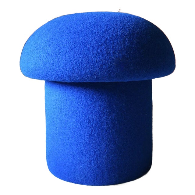 Mushroom Ottoman in Cobalt Wool For Sale