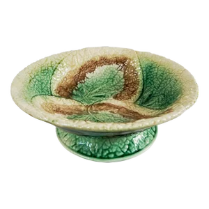 Antique 19th C Majolica Begonia Leaves Footed Bowl C1880s Kelly Green and Chestnut Brown