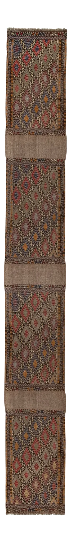 Masterwork Hand-Woven Rug Braided Turkish Kilim Runner 1'8" X 13'9"