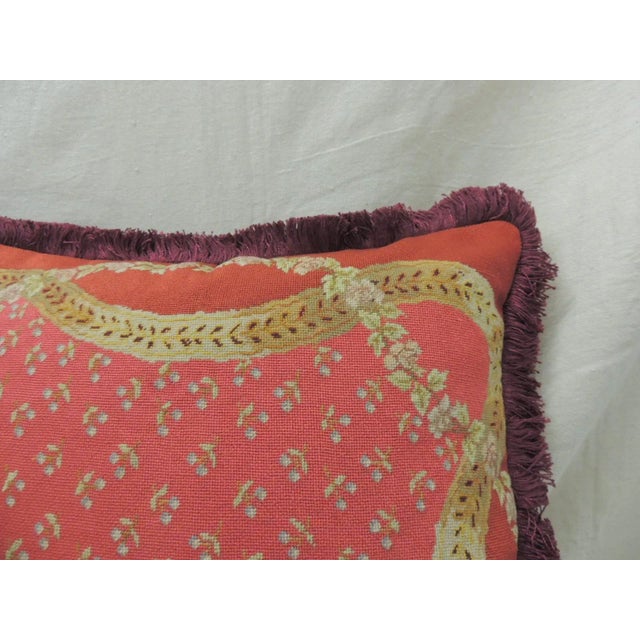 Hollywood Regency Red and Gold Ribbon Pattern Antique Tapestry Decorative Pillows - Set of 2 For Sale - Image 3 of 9